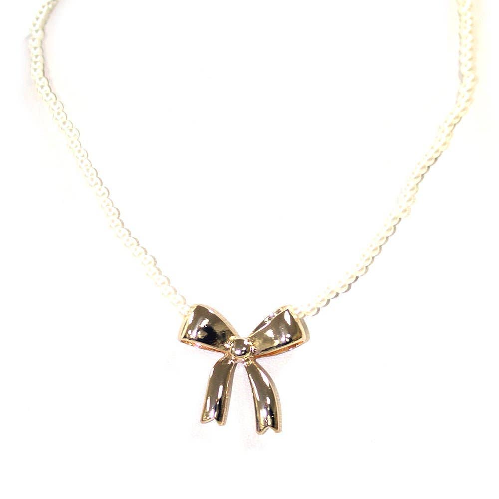Bow Pearl Strand Necklace