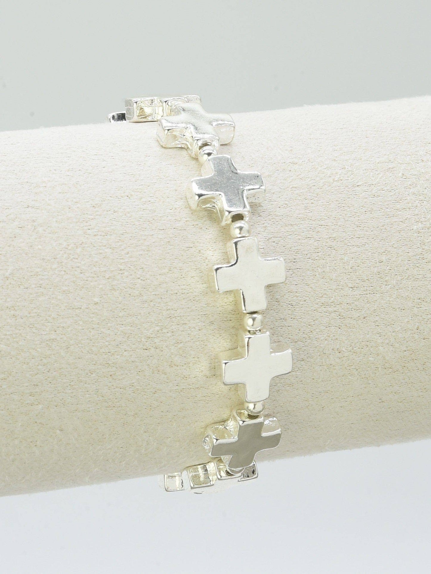 CB2283 Cross Stretch Bracelet: Gold Silver