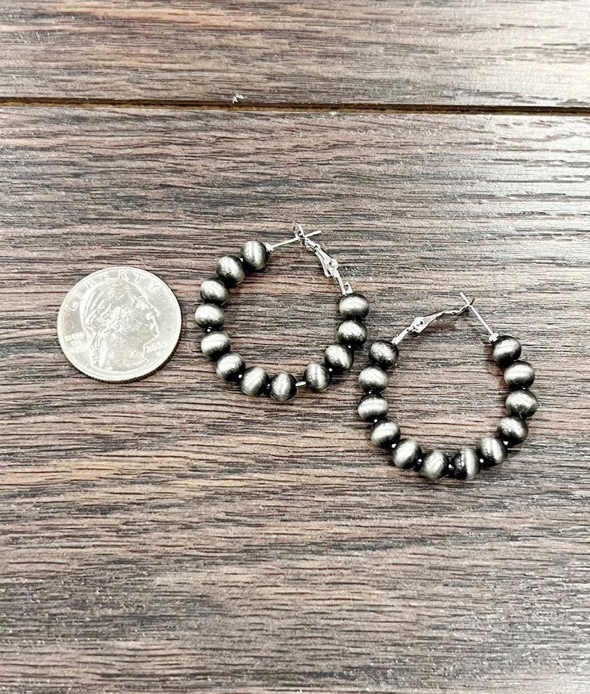 724502, 25mm Hoop, 6mm Navajo Bead Earrings