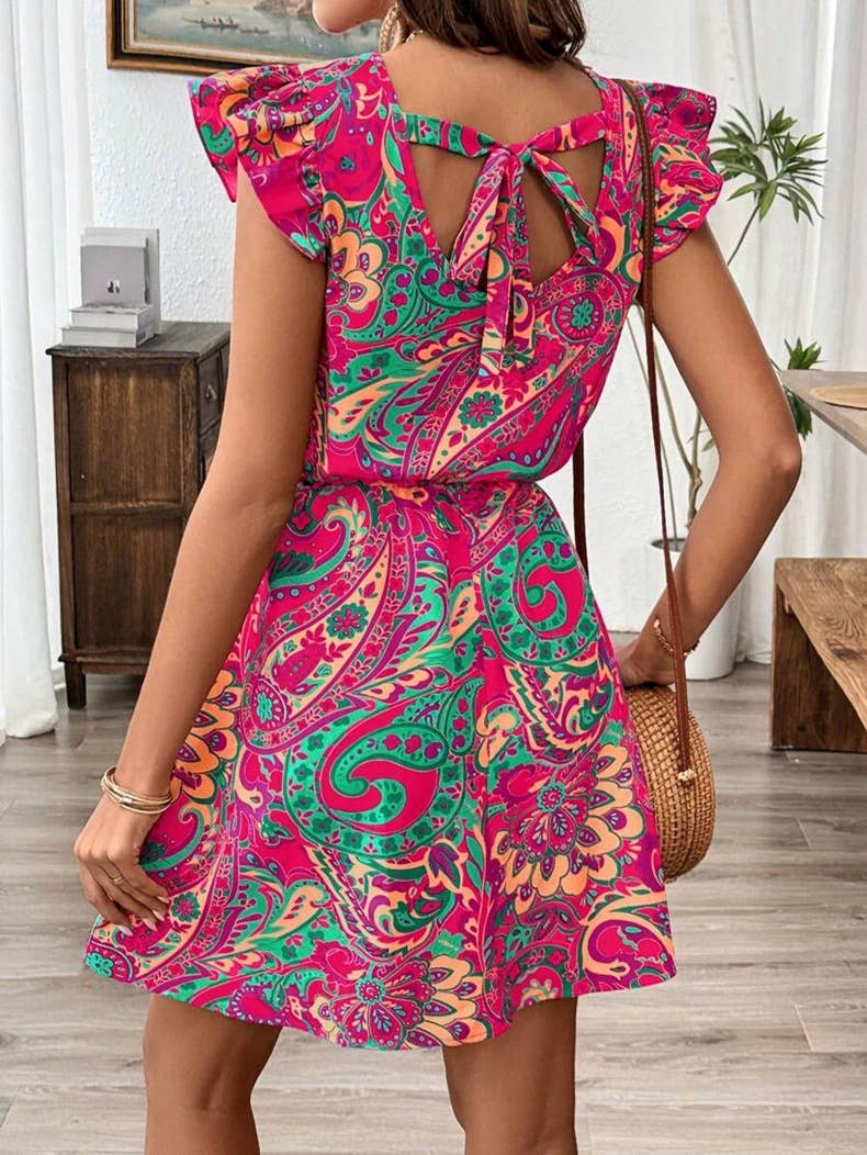 Boho Casual Ruffled Sleeve Floral Print Dress