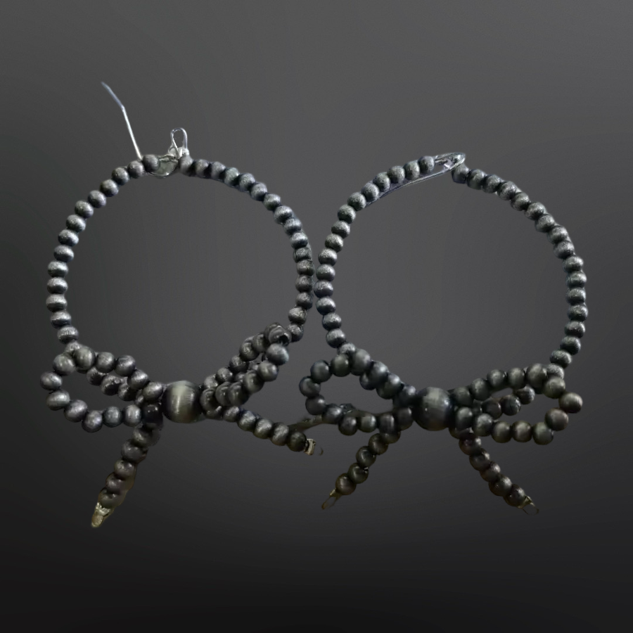 Western Navajo Pearl Inspired Faux Silver Bow Earrings