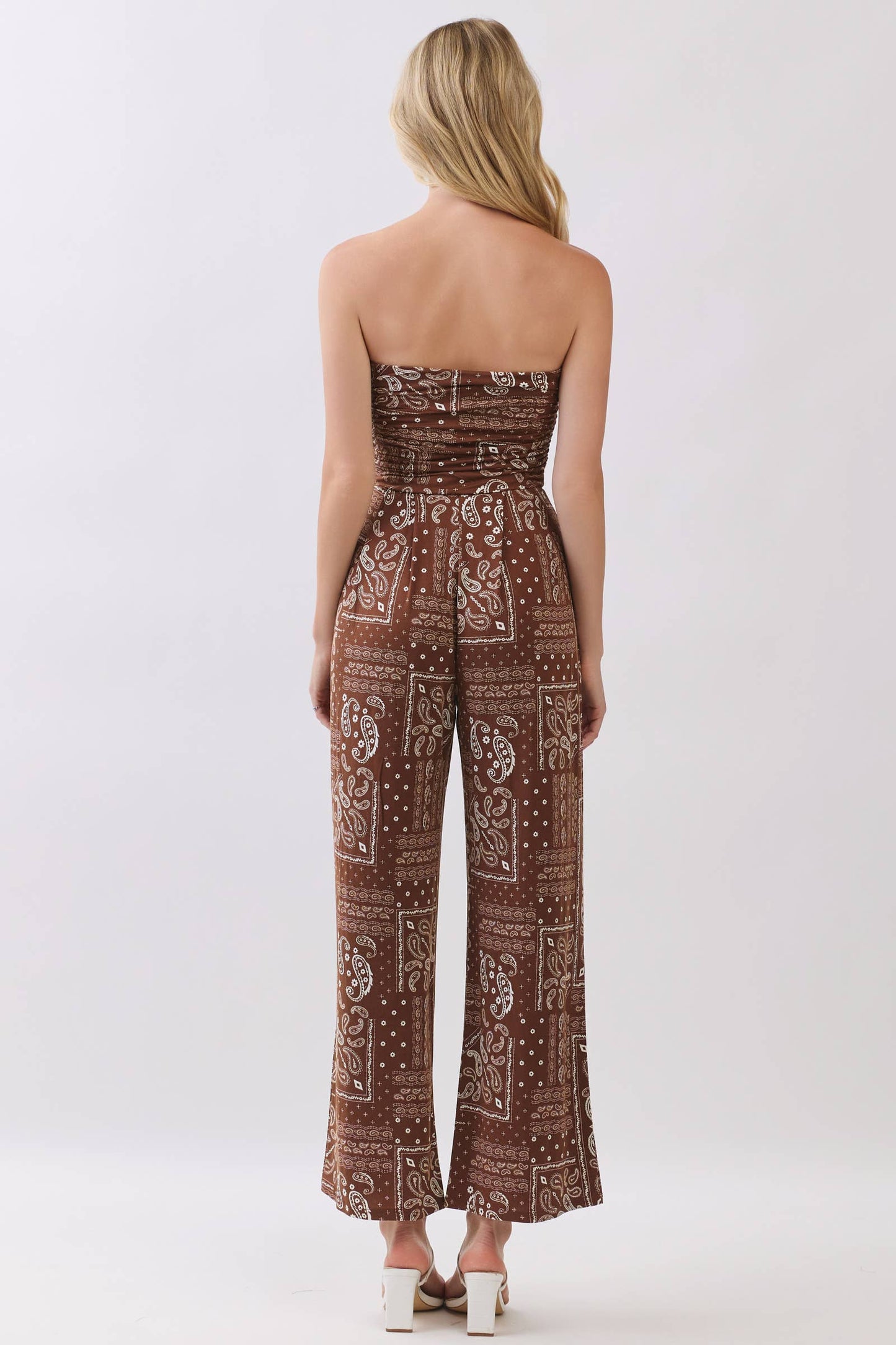 PRINTED PALAZZO STRAPLESS JUMPSUIT