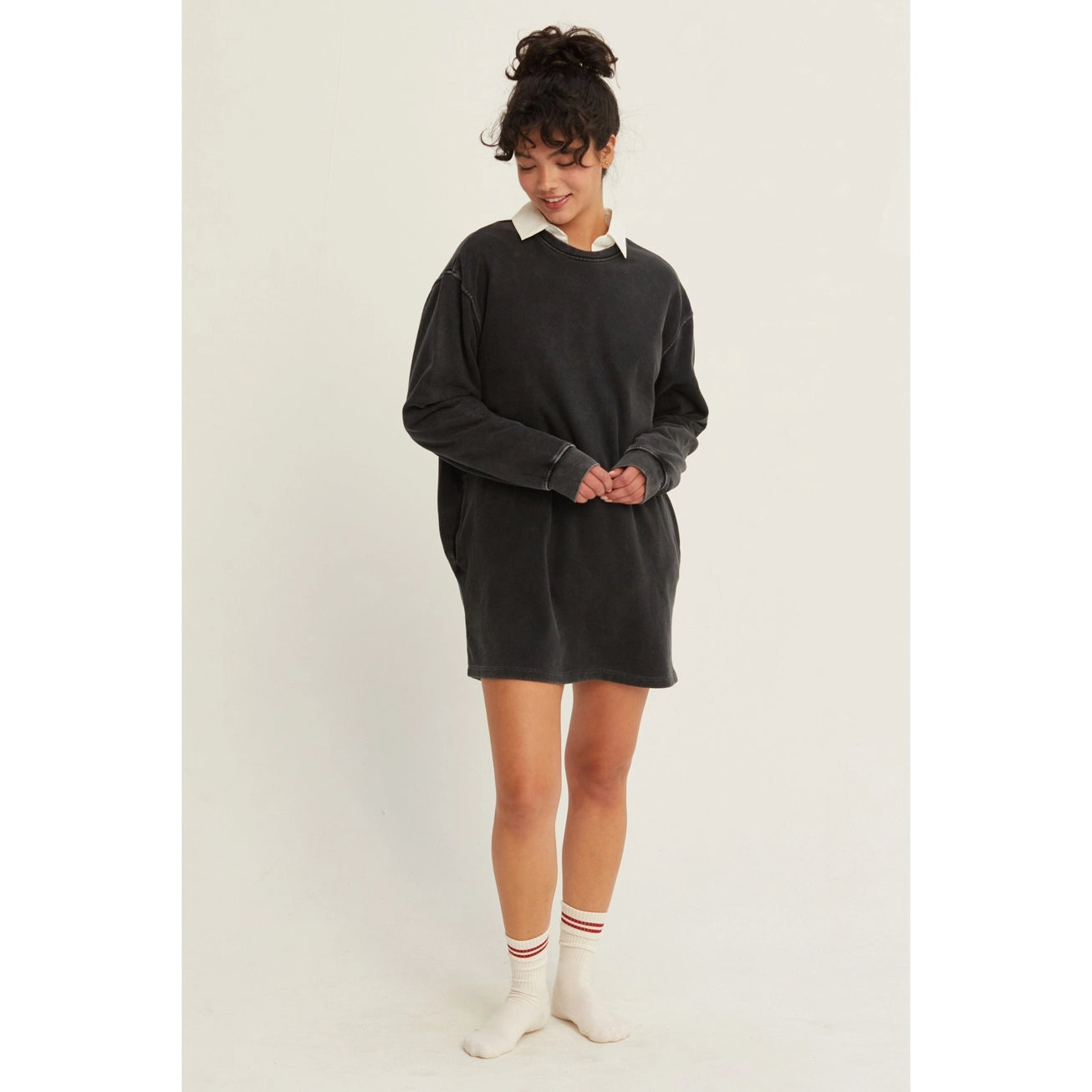 Mineral Washed Oversized Mini Sweatshirt Dress