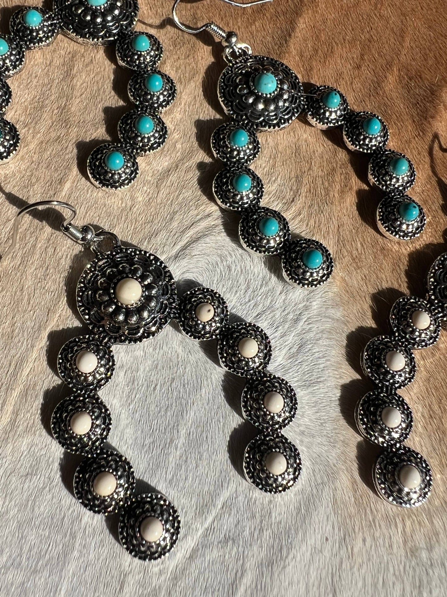 Squash Blossom Naja Western Faux Turquoise Earrings