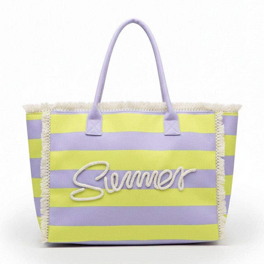 Summer Letter Fringe Striped Tote Bag