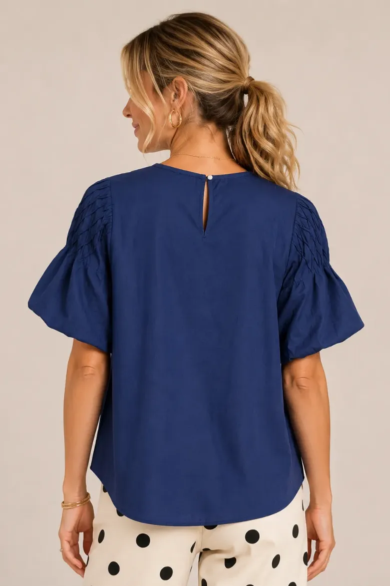PUFF SLEEVE SMOCKED YOKE BLOUSE