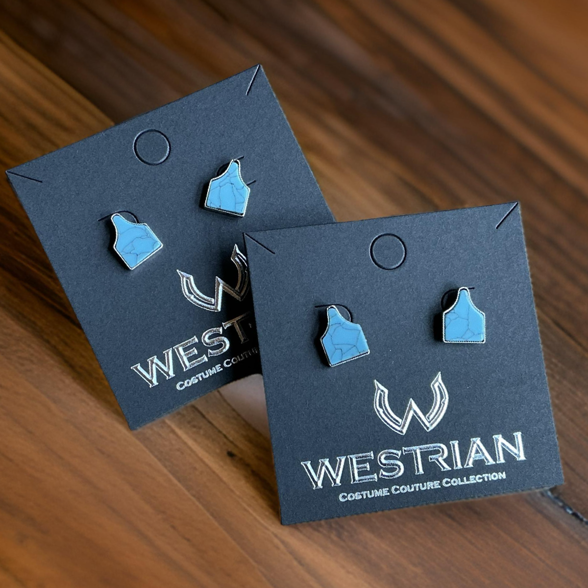 Faux Turquoise Cow Tag Earrings