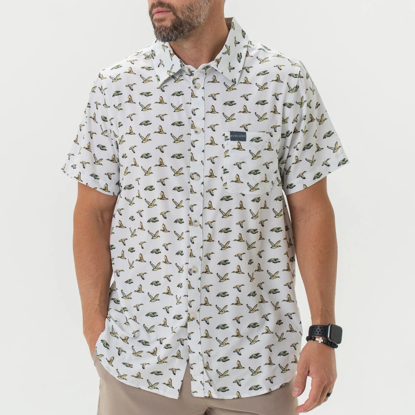 Performance Button Up Flying Mallard Ducks