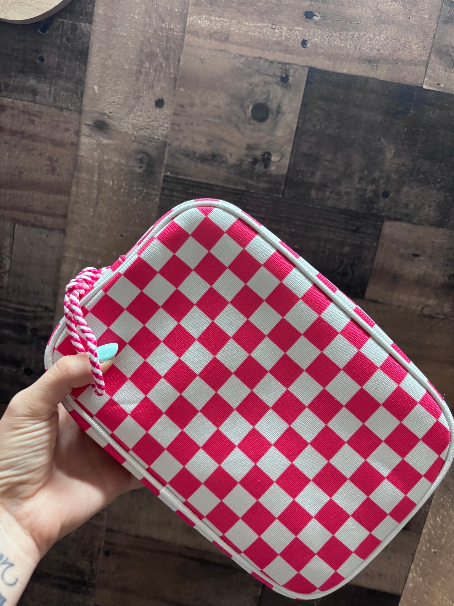 Checkered Cosmetic Travel Bag
