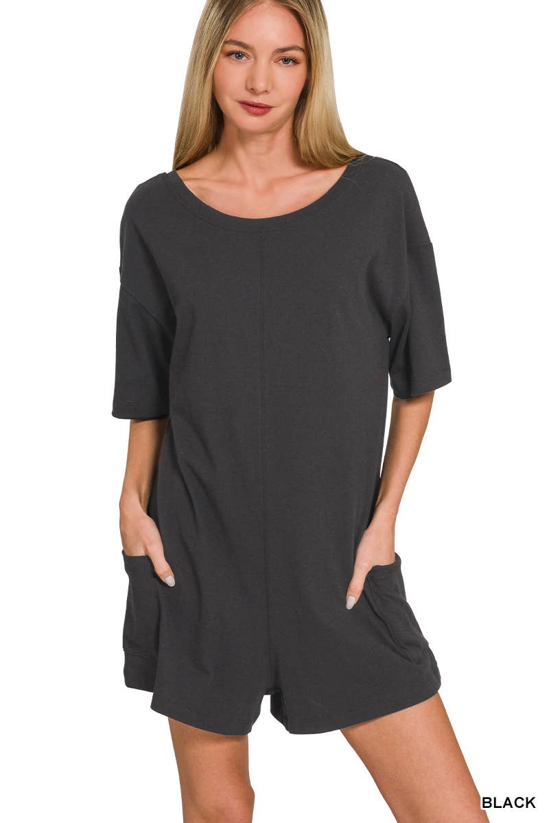 Reversible Short Sleeve Romper With Pockets