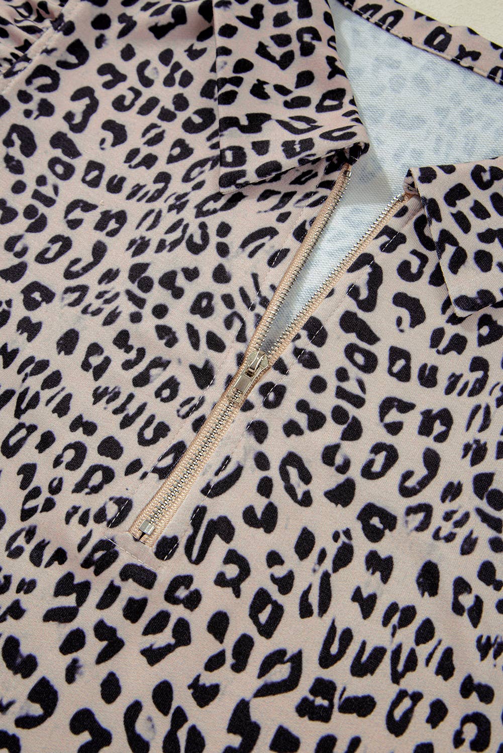 LDC Leopard Half Zipper Ruffled Sleeve Top and Short Set