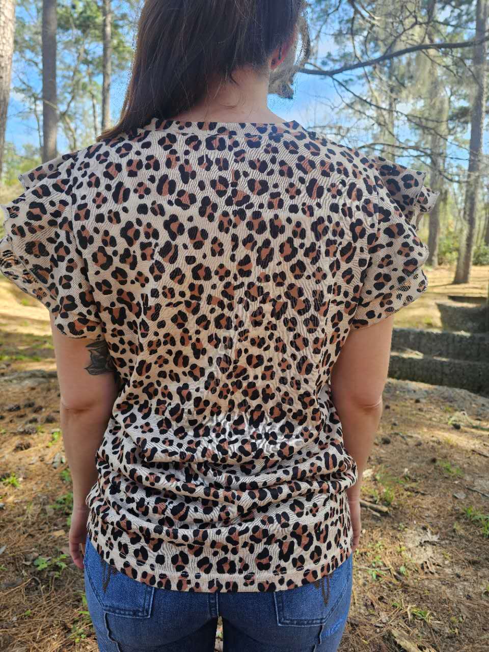 Leopard Print Ruffled Sleeve