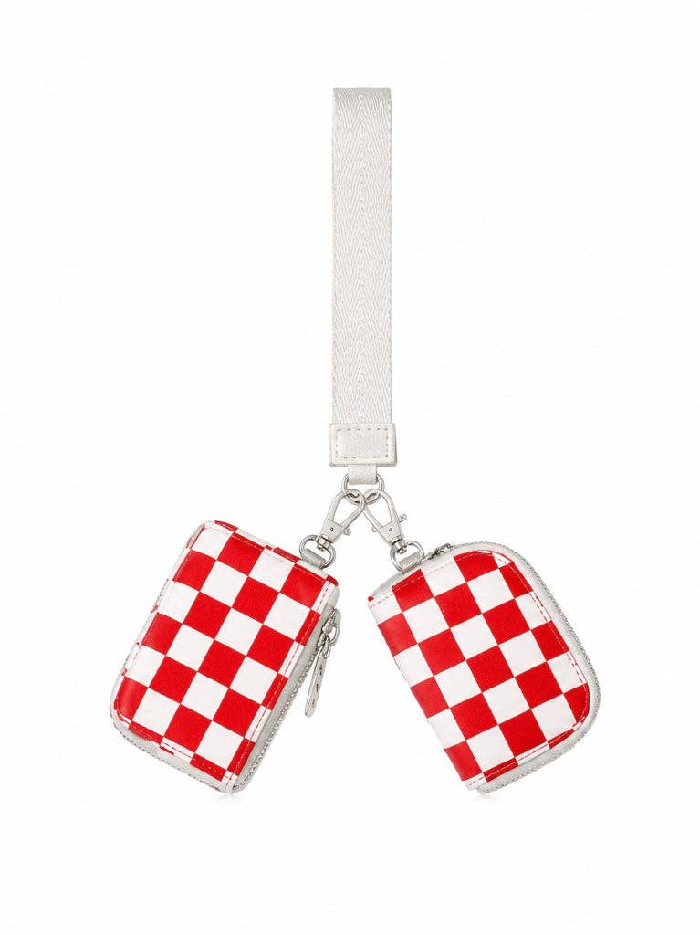 Red & White Checkerboard Dual Pouch Wristlet