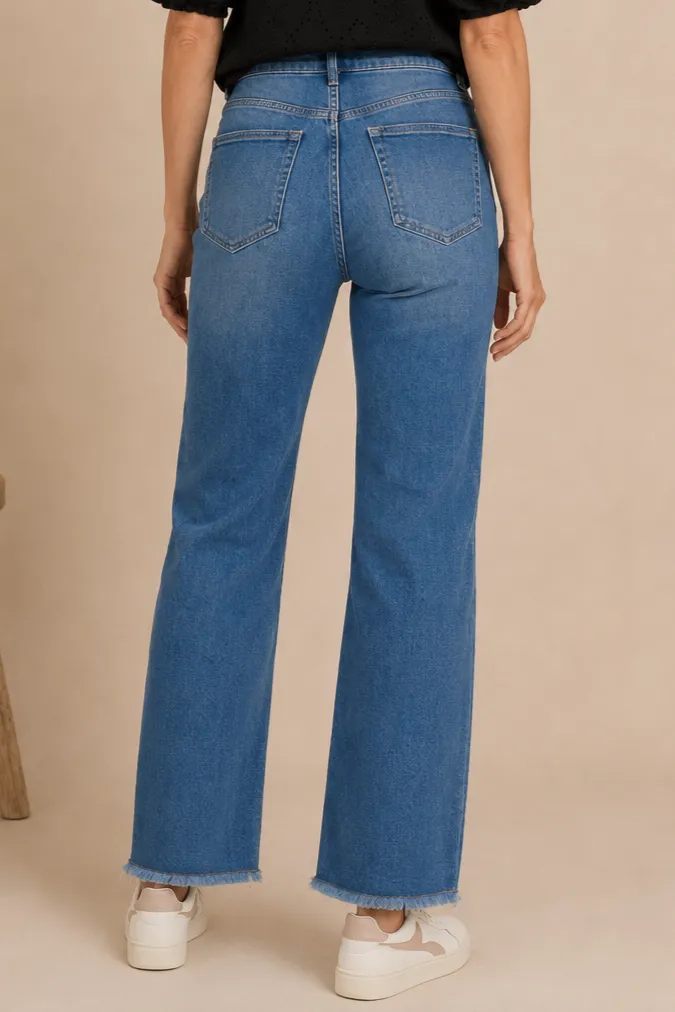 WIDE LEG FRAY HEM JEANS