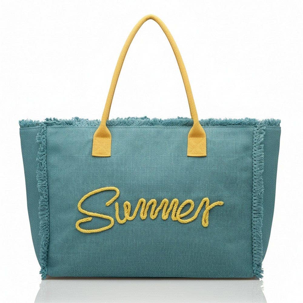 Sewn Rope Summer Letter Fringe Tote Bag: Orange