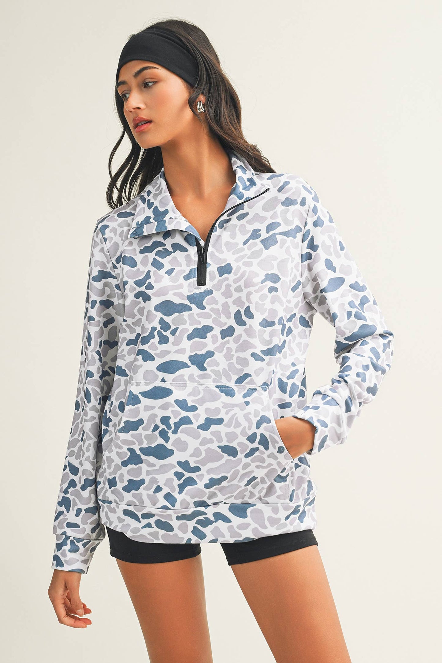 V Neck Shift Camo Pullover