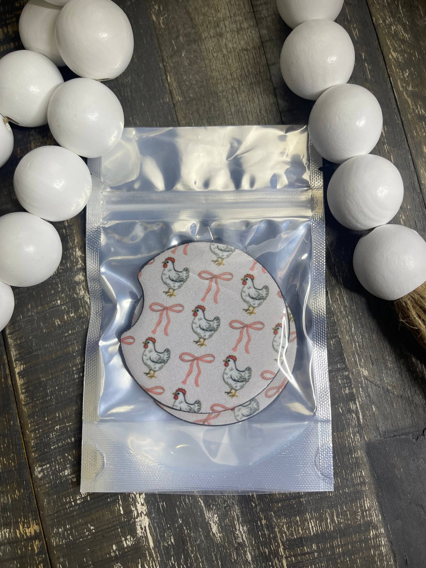 Chickens & Bows Car Coasters
