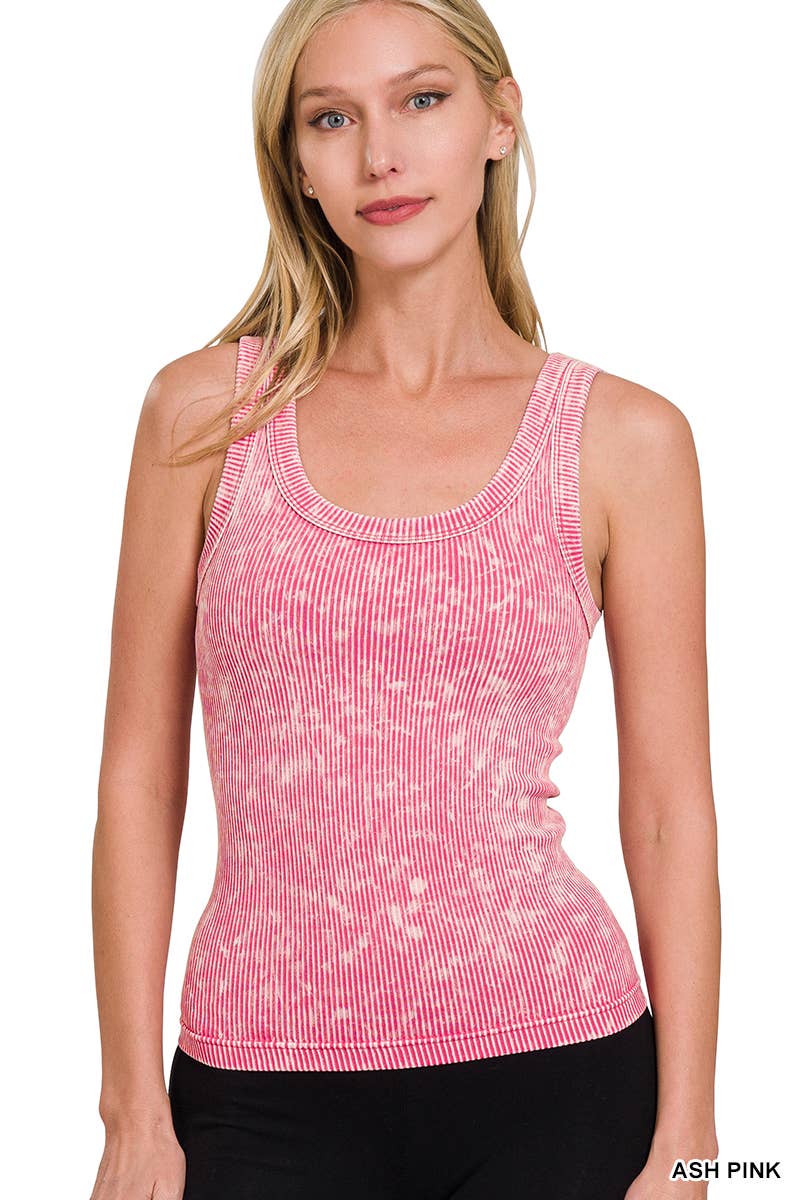 2 Way Neckline Washed Rib Cropped Tank Top