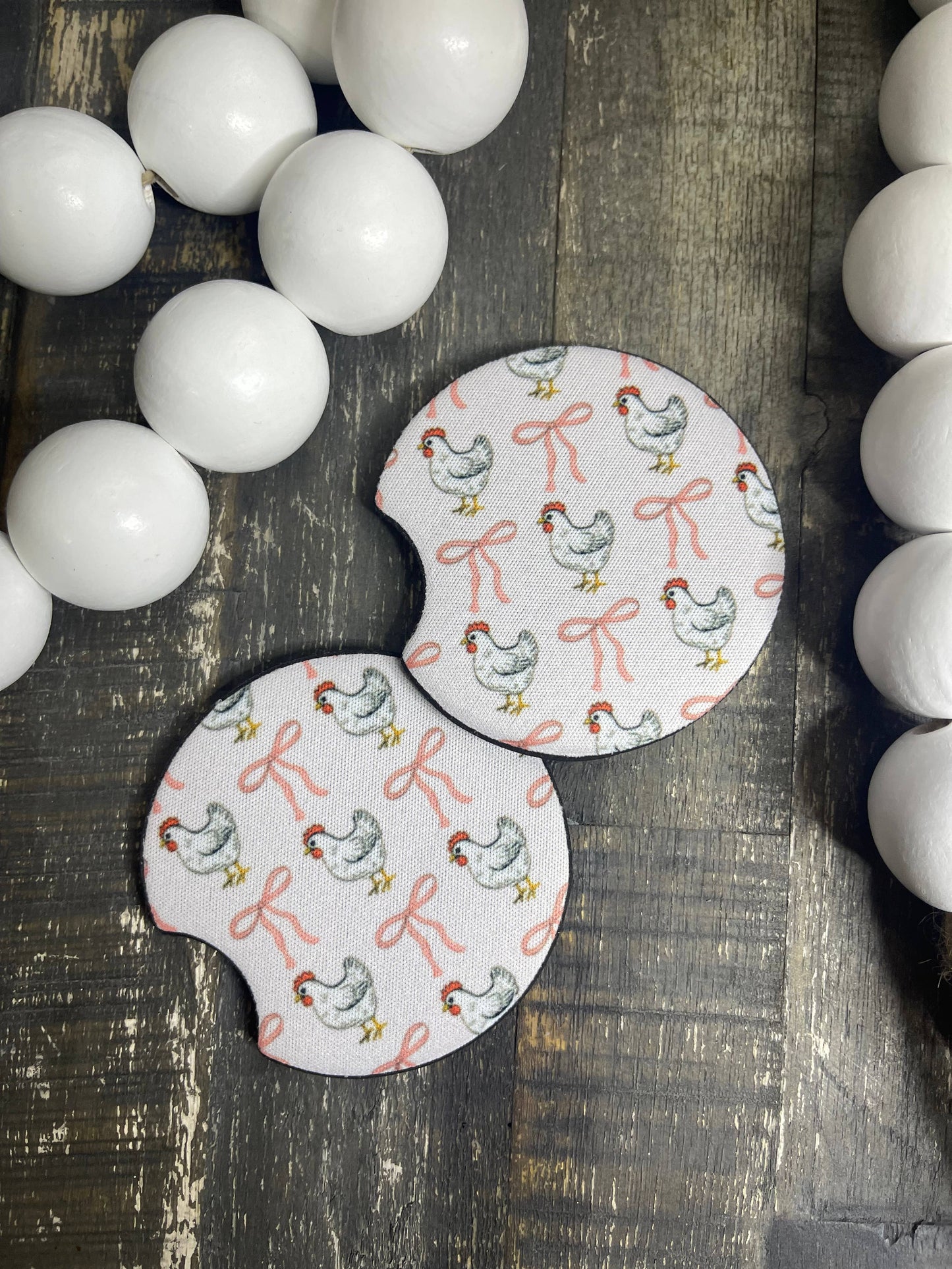 Chickens & Bows Car Coasters