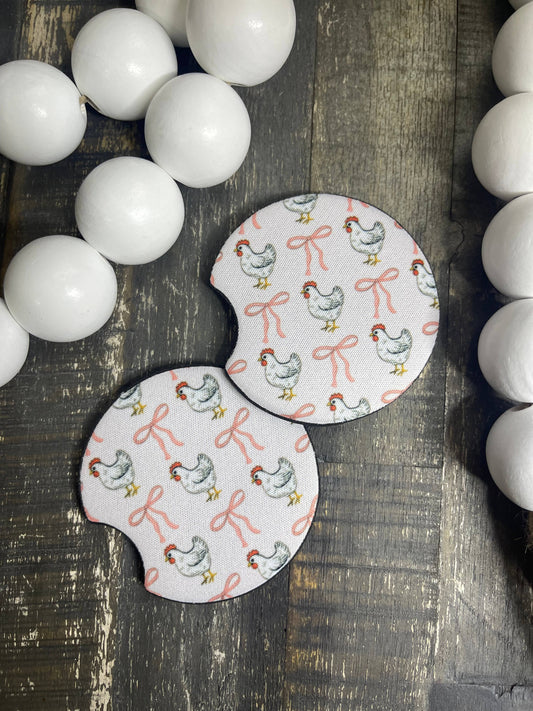 Chickens & Bows Car Coasters