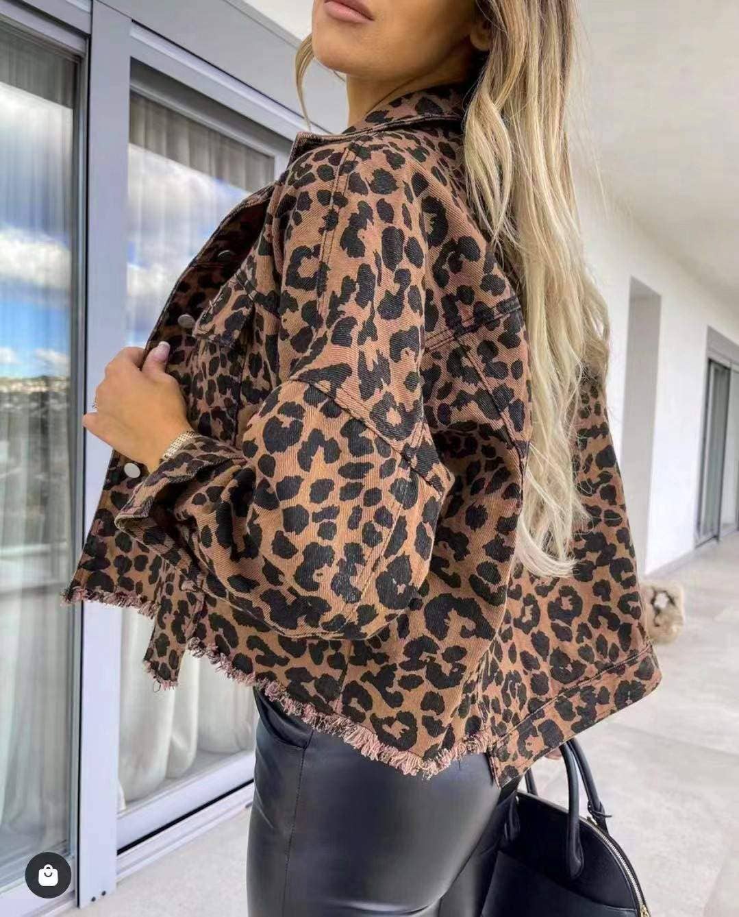 Leopard denim coat