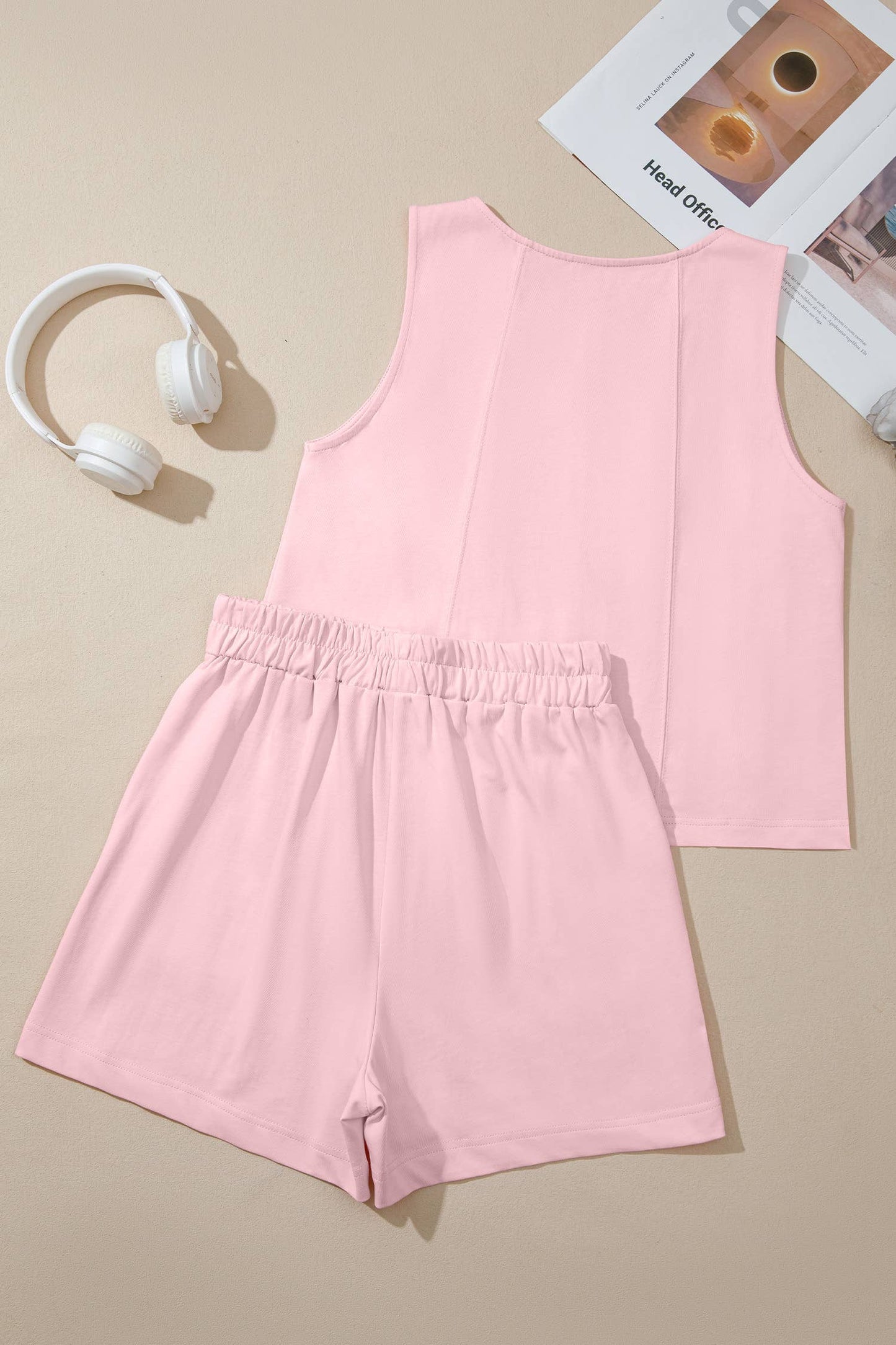 Stitched Detail Loose Tank Top 2pcs Short Set