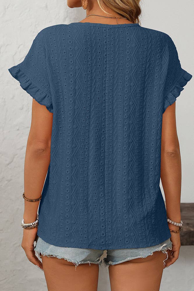 Sweet Round Neck Short Sleeve Hollow-Out Top MD160