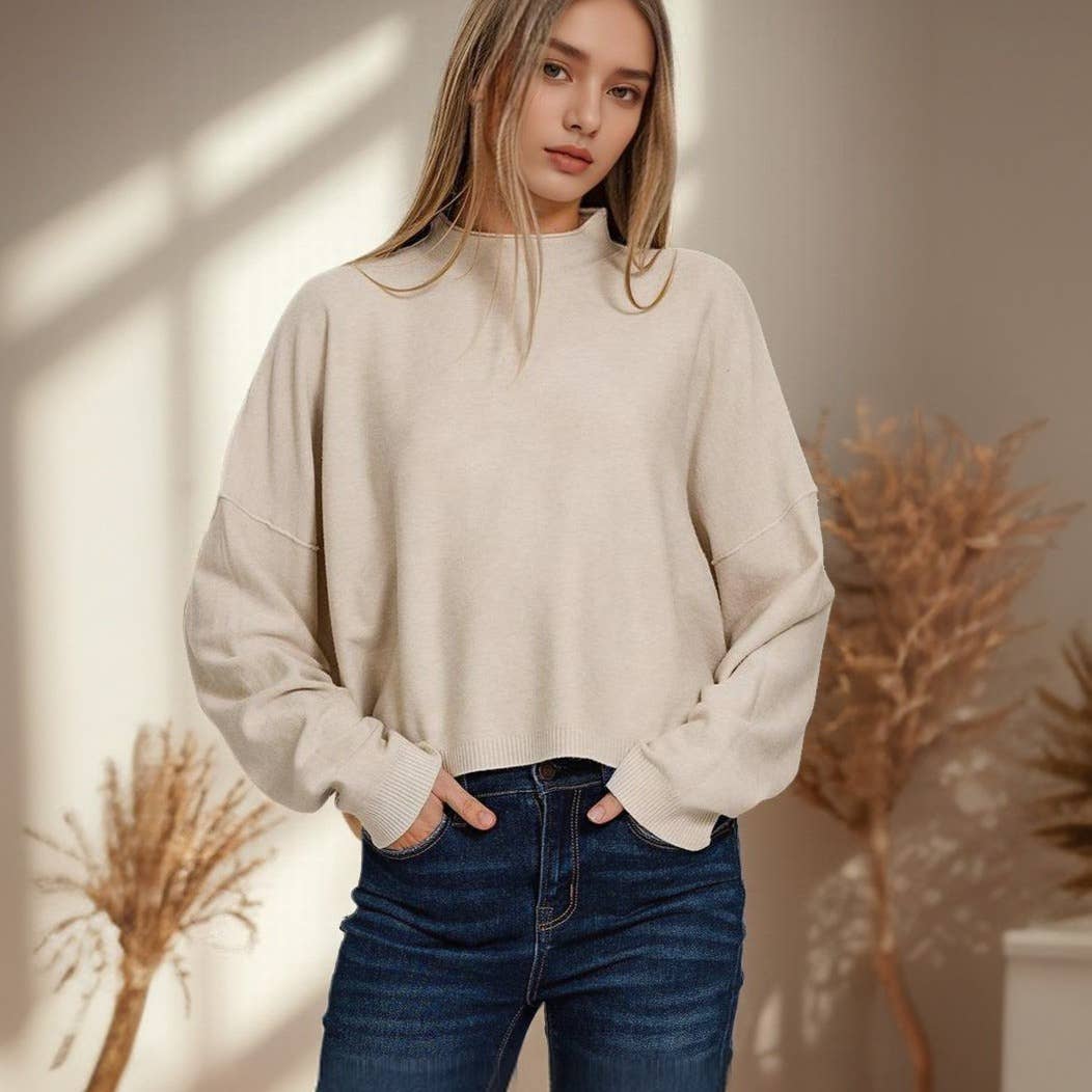 `.0807 Mock Neck Fall Crop Sweater SI-25985