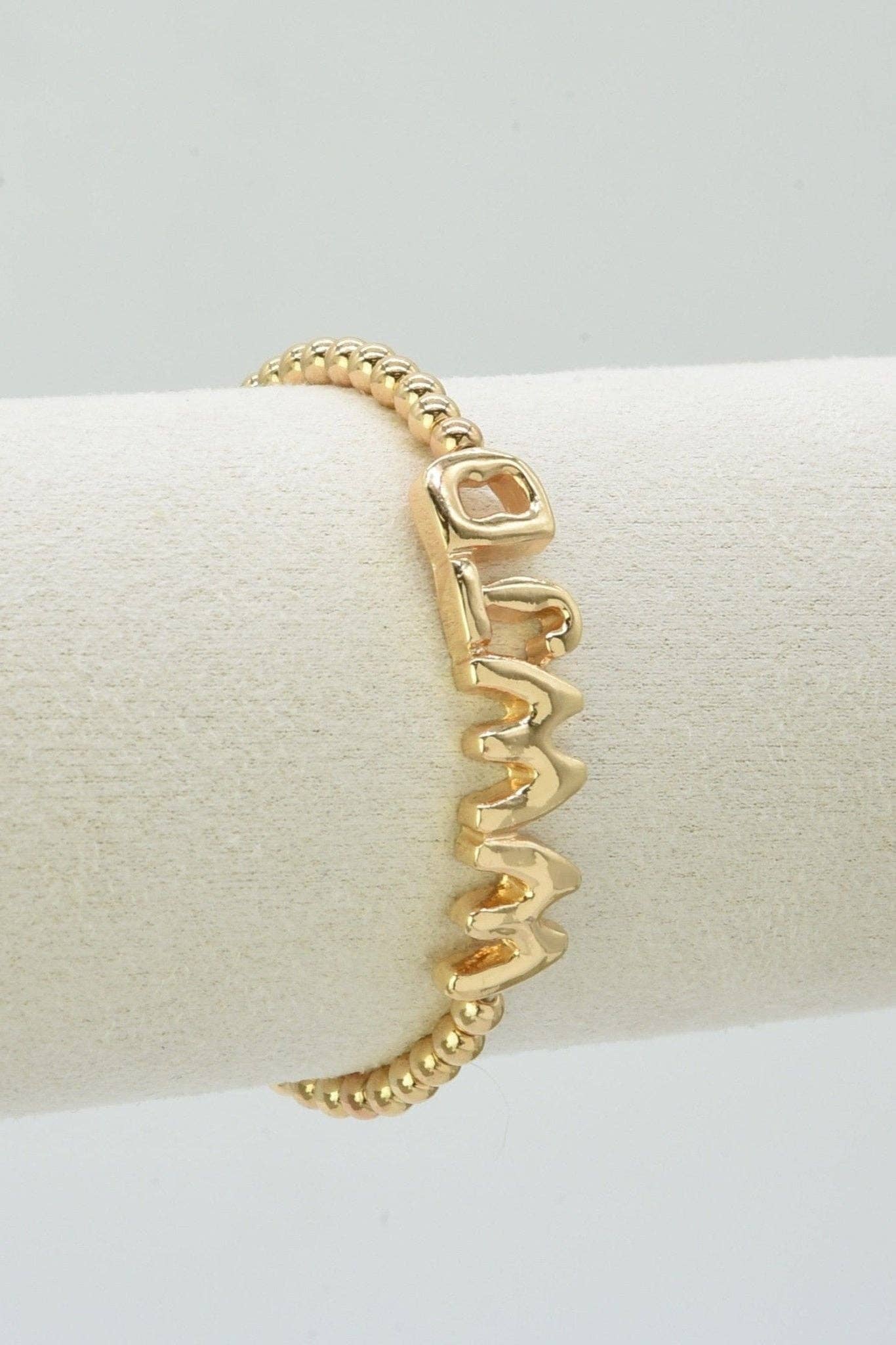 WWJD Beaded Stretch Bracelet: Gold