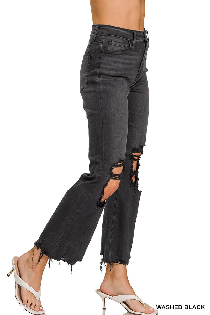 Distressed Knee And Hem Pants