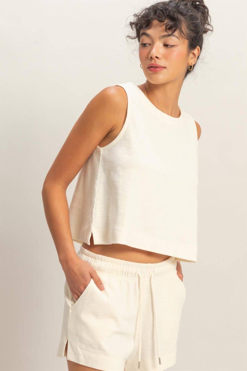 Sleeveless Boxy Fit Crew Neck Top