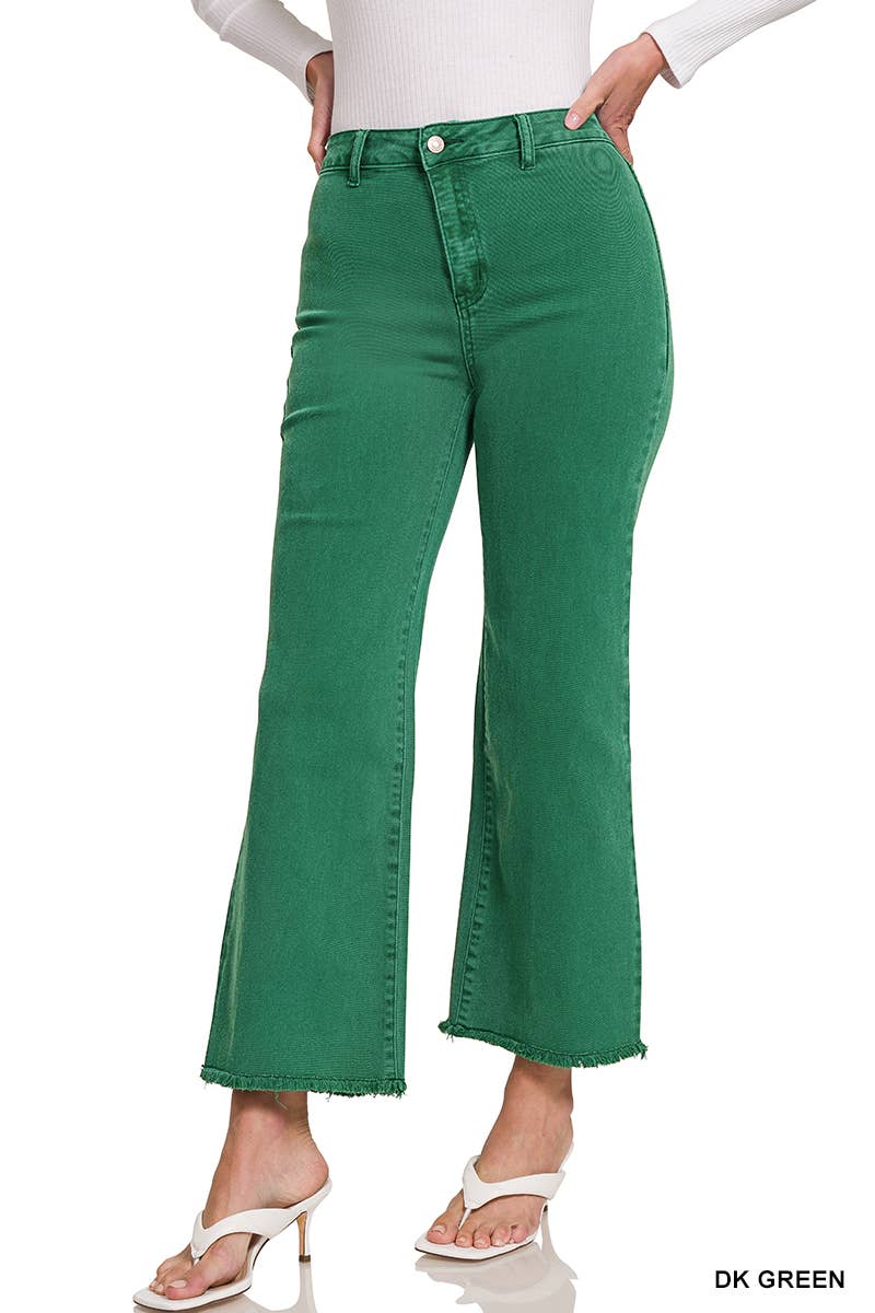 Acid Washed Frayed Cutoff Hem Straight Wide Pants