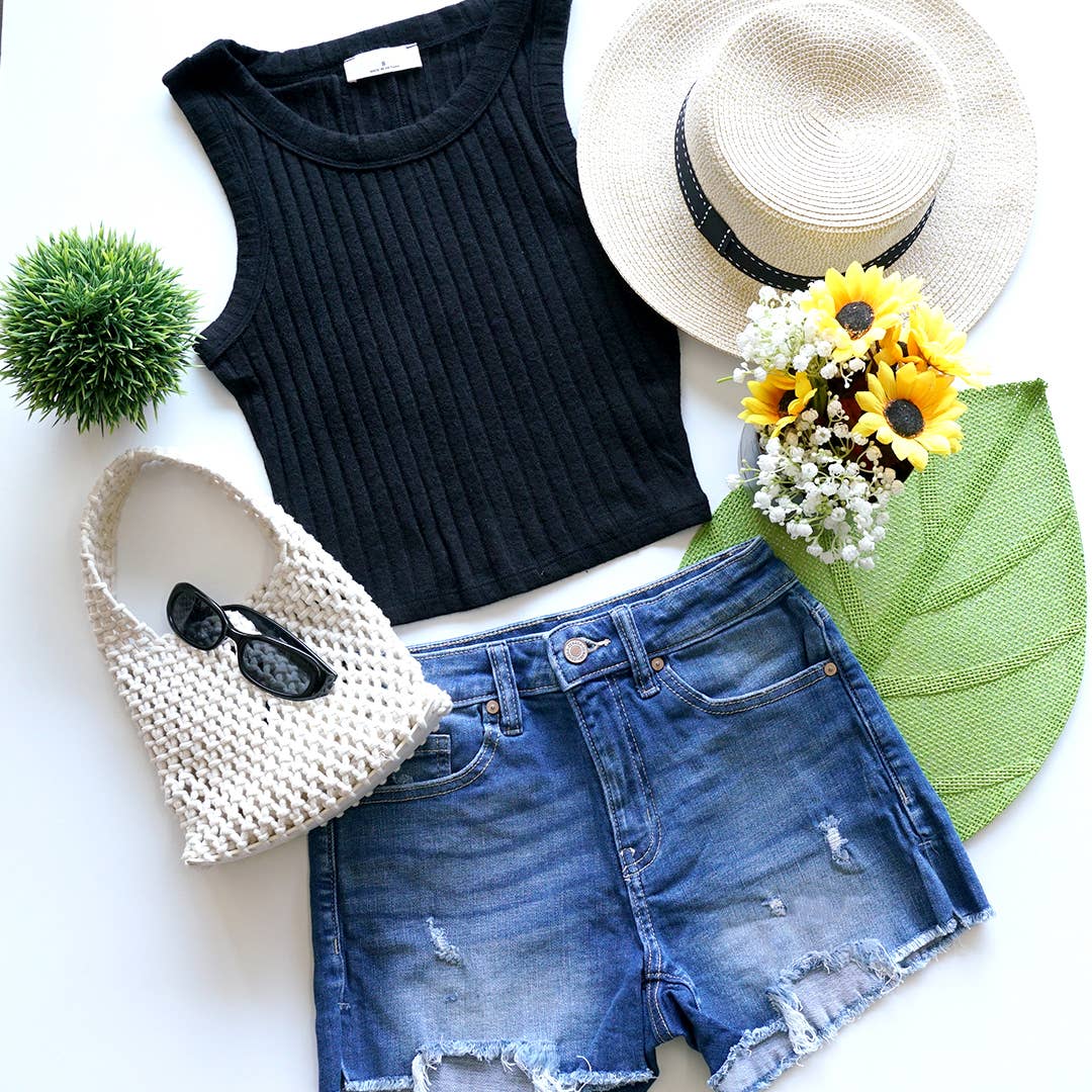`.Ribbed Sleeveless Crop Tank Top