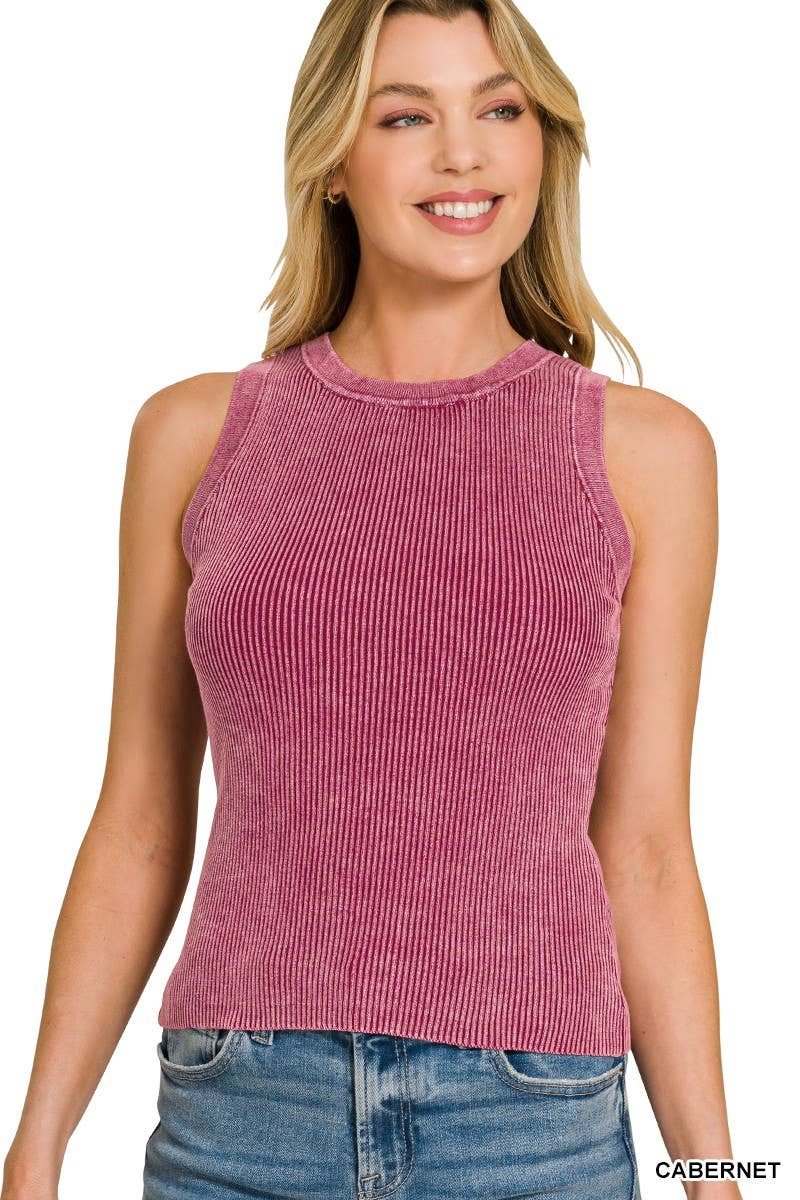 Washed Ribbed Sweater Tank Top