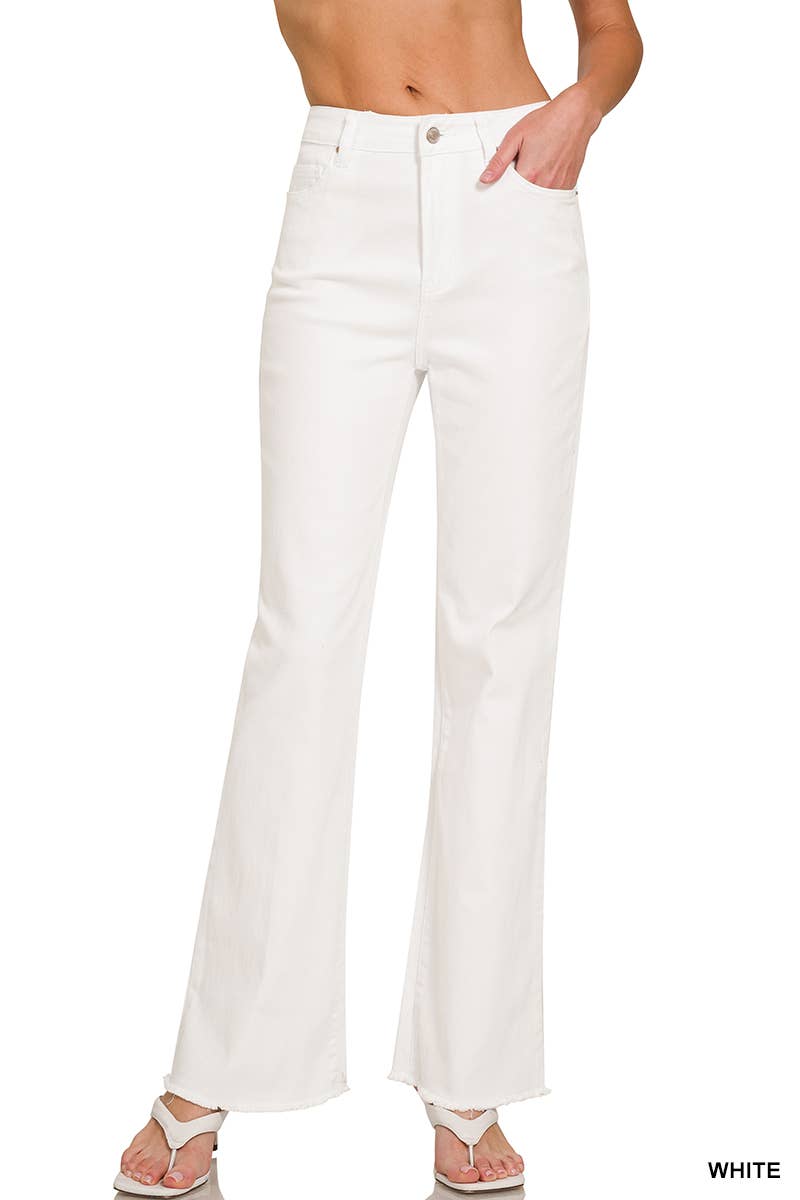 Acid Wash Frayed Hem Color Denim Jeans