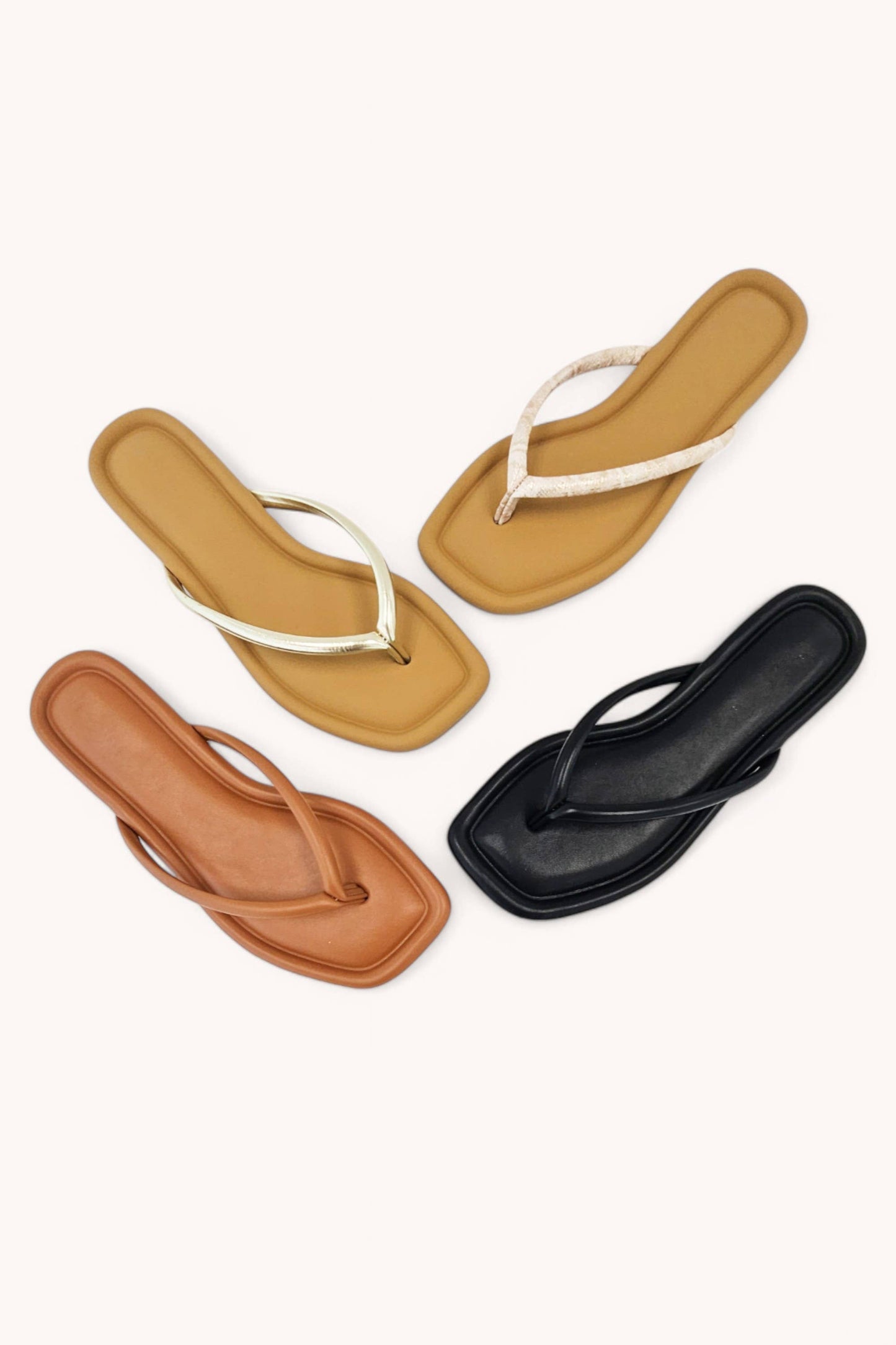 SQUARE TOE SIMPLE THONG STRAP SANDALS