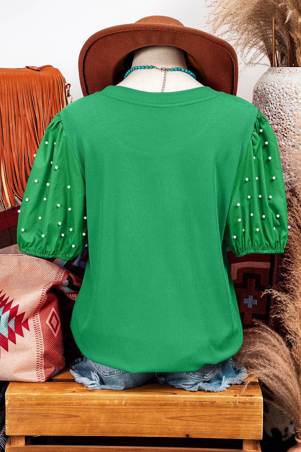 Pearl Beaded Puff Sleeve Top