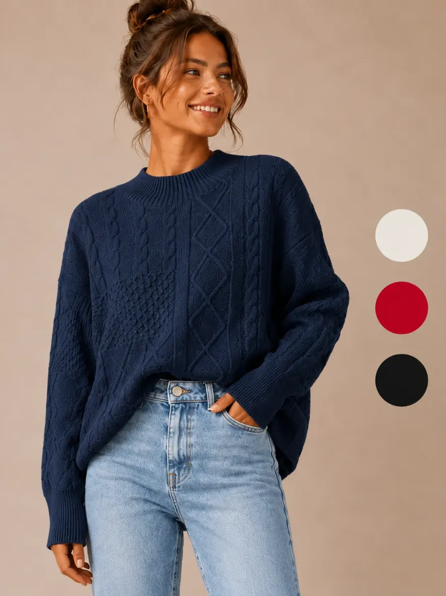 MOCK NECK CABLE KNIT PULLOVER SWEATER