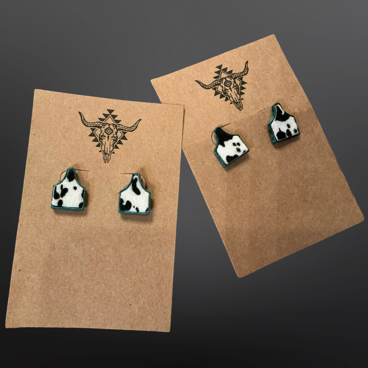 Faux Cowhide Cow Tag Earrings