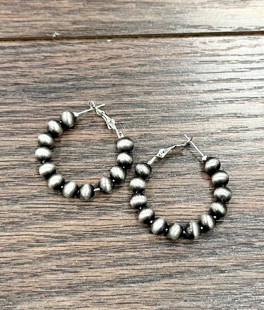 724502, 25mm Hoop, 6mm Navajo Bead Earrings
