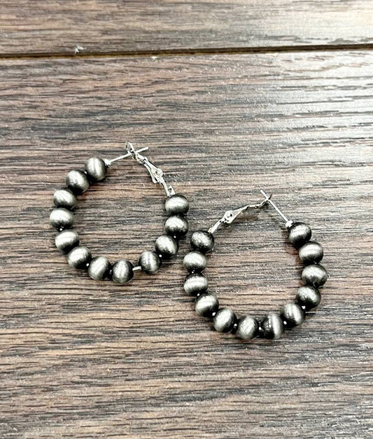 724502, 25mm Hoop, 6mm Navajo Bead Earrings