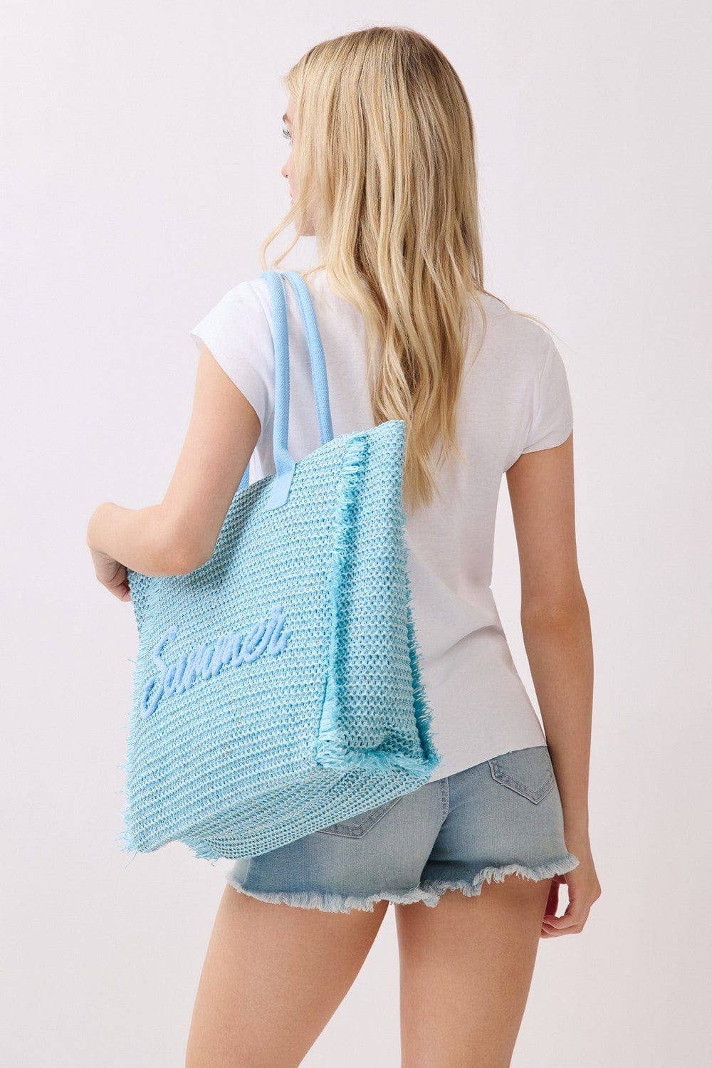 Straw Fringe Summer Beach Tote Bag: Pink