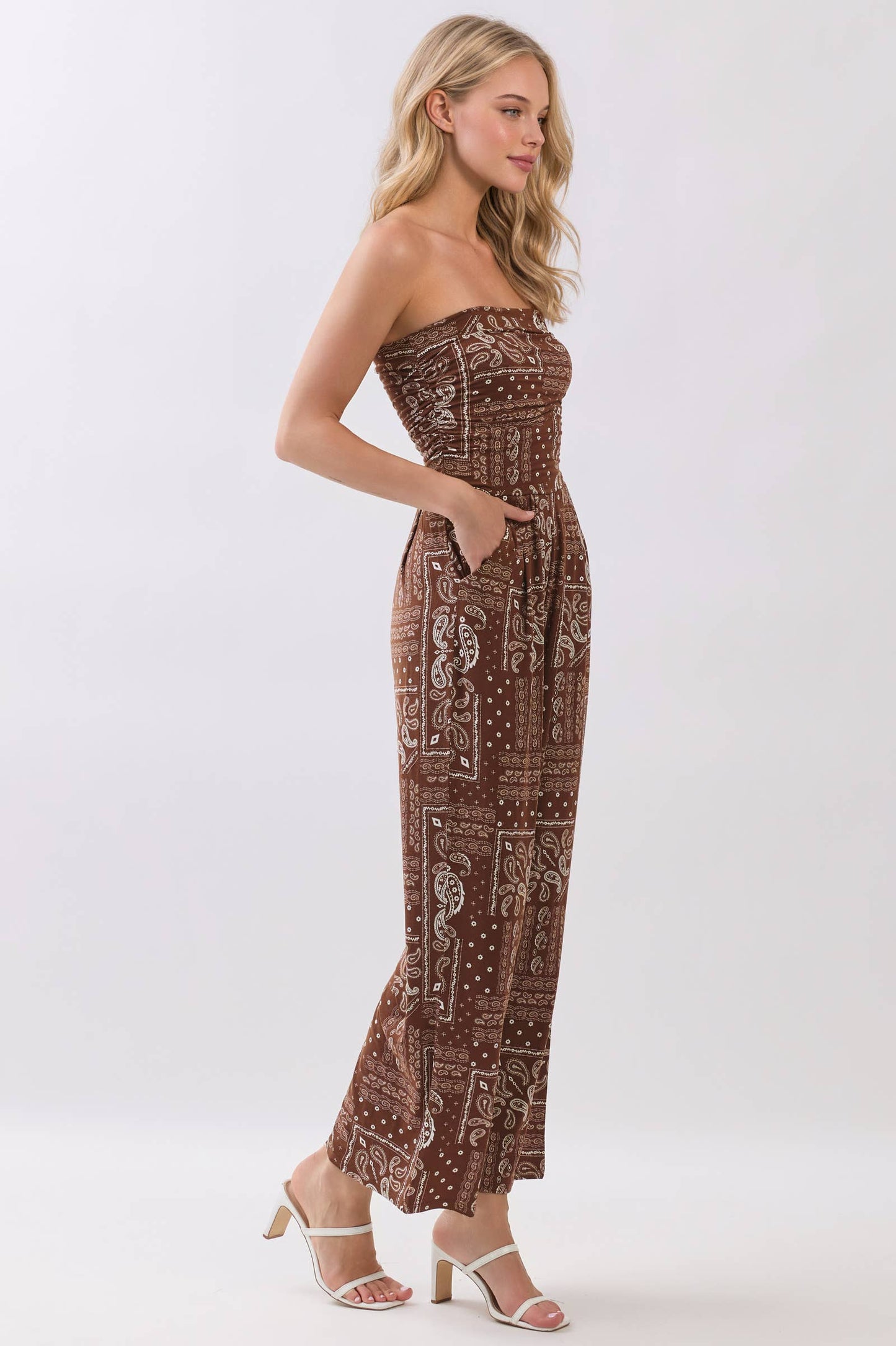 PRINTED PALAZZO STRAPLESS JUMPSUIT