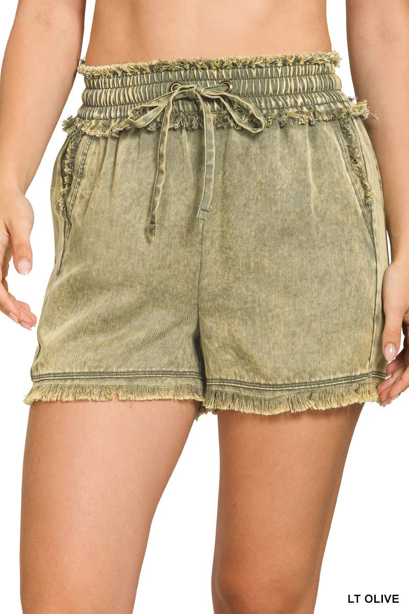 Mineral Washed Short Pants w/ Pockets