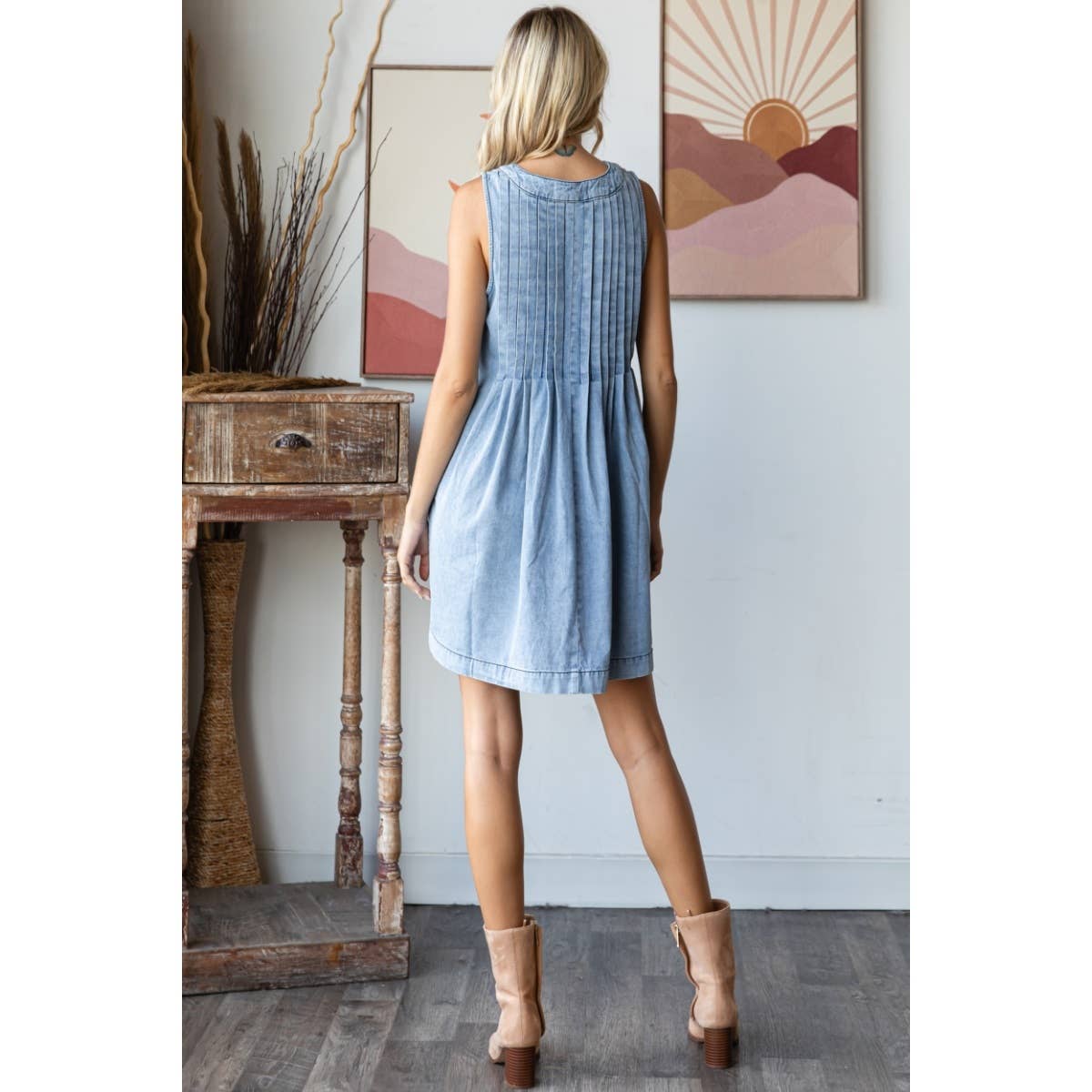 V-neck Puff Sleeve Denim Short Dress