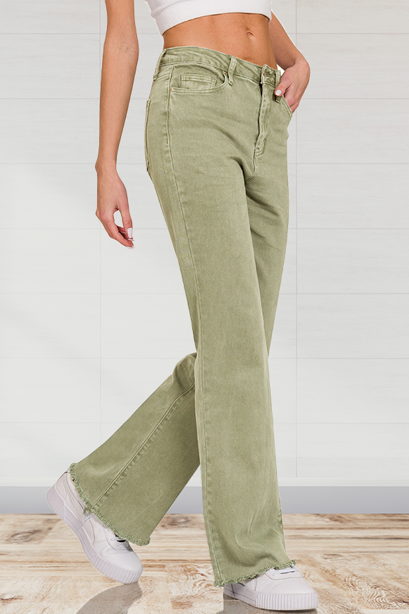 Acid Wash Frayed Hem Color Denim Jeans