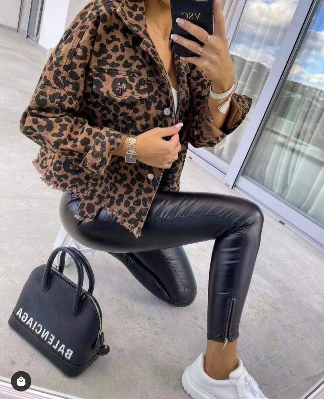 Leopard denim coat