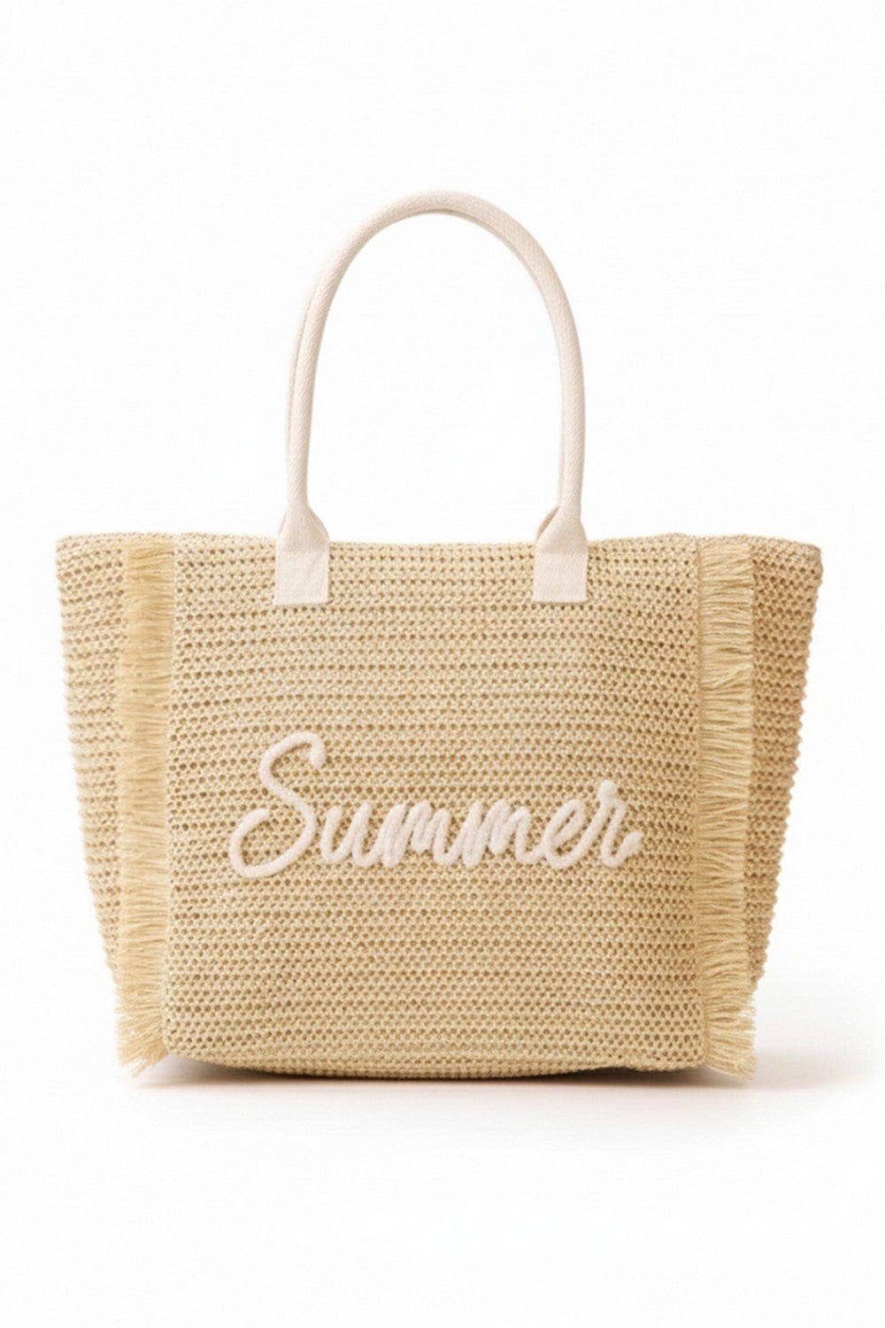 Straw Fringe Summer Beach Tote Bag: Pink