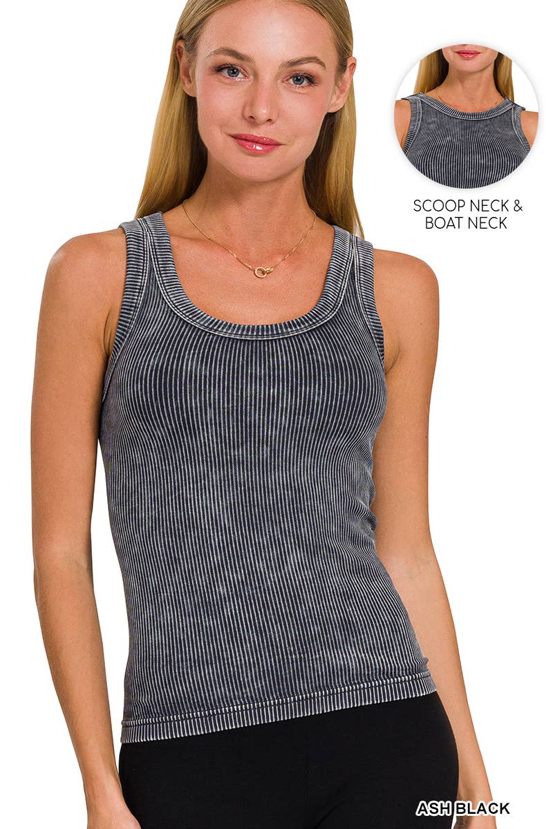 2 Way Neckline Washed Rib Cropped Tank Top