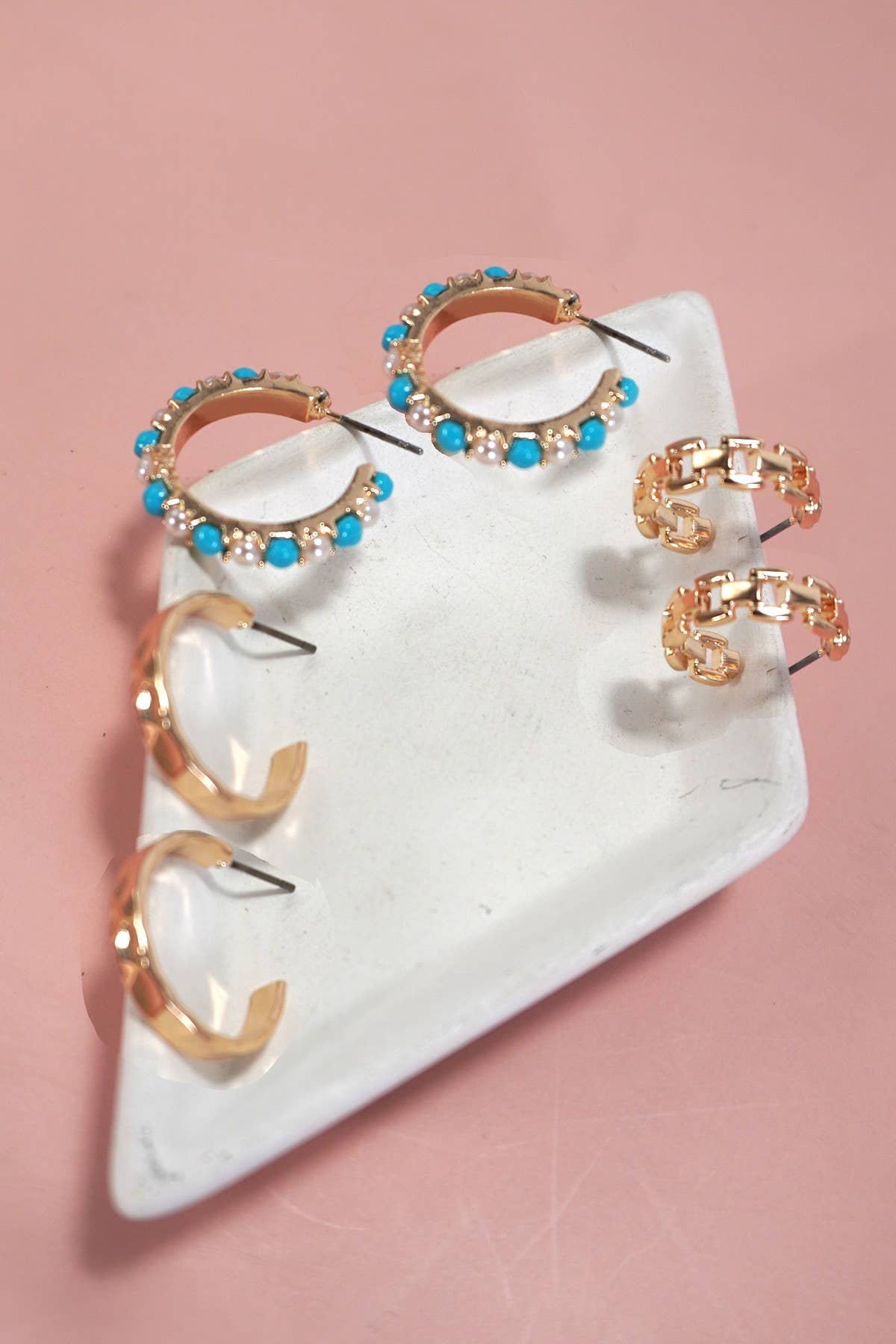 TURQ PEARL TRIO HOOP EARRING SET